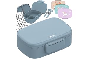 BEARFOOT Brotdose Kinder mit Fächern, BPA frei, Lunchbox, Bento box, Brotbox, Brotdose Mädchen & Jungen, Snackbox, 100% auslaufsicher, Vesperbox für Kindergarten, Schule (Blau)