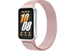 Amzpas Métal Bracelet pour Samsung Galaxy Fit 3, Acier Inoxydable en Métal pour Samsung Galaxy Fit3 SM-R390, Rose