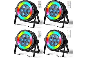 Ukfog 4pcs 7LEDs + 48 SMD LED Bühnenleuchten 2-en-1 LED Par RGBW/DMX DJ Lichter 6/10CH Partylicht 4 Kontrollmodi Modus Led Strahler DJ Lichteffekt für Bar/Party/Boda/Studio/Halloween