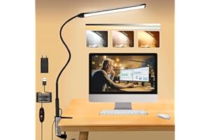 TAIPOW Lampe de bureau LED Flexible 360° avec Pince, 10W 1280ML Lampe de Lecture avec 10 Niveaux de Luminosité X 3 Modes de Couleur, Lampe de Table Réglable pour le Bureau, le chevet, l'étude