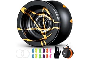 YOSTAR N11 Professional Yoyo for Adults, Pro Unresponsive Yoyo for Boys, Stunt Trick Yo Yo for All Skills, Metal Yo-yo Toy with 12 Strings, 2 Weighting Rings, Glove, Case (Black Gold)