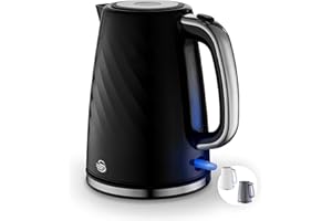 Swan SK14611BLK Windsor Rapid Boil Kettle with Removable Limescale Filter, Boil Dry Protection and Hidden Cord Storage, 1.7L, 3KW, Black