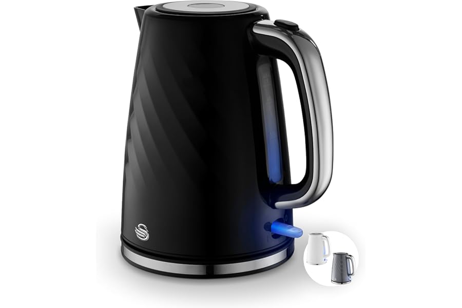 Swan SK14611BLK Windsor Rapid Boil Kettle with Removable Limescale Filter, Boil Dry Protection and Hidden Cord Storage, 1.7L, 3KW, Black