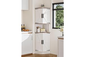 FiveWillowise Eckschrank, Hochschrank Schmal, Küchenschrank Hoch, Mehrzweckschrank mit 4 Türen und 5 Ablageflächen, 165cm Küchenschränke Schrank Holz für Küche, Wohnzimmer, Esszimmer, Weiß