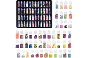 Chstarina Set di 48 Bottiglie Glitter per Unghie, Polvere Glitter, Paillettes per Unghie, 3D Decorazione per Unghie, Nail Art Punte del manicure per Viso Corpo Occhi Cosmetici Capelli Ombretto