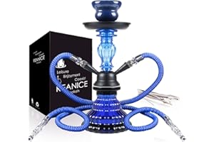 REANICE 11"Shisha Komplett Set Hookah mit 2 Schläuchen Wasserpfeifen blau rauchendes Glas Shisha mit Wärmemanagement-System