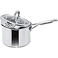 Meyer Select Nickel Free Stainless Steel Saucepan | Sauce pan with triply Base| Sauce Pot with Straining Glass Lid |Milk pan with Lid | Gas and Induction Compatible, 18cm/ 2.73 Liters, Silver |