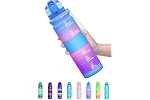 Coolfel Borraccia 1 litro/500ml, Bottiglia d'acqua Motivazionale con Segni di Tempo, Borraccia Palestra A Prova di Perdita senza BPA Plastica per Bambini, Scuola, Ciclismo Sportiva, Sport