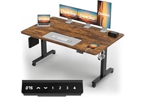 ‎DEVOKO Devoko Höhenverstellbarer Schreibtisch mit 2 Motoren，25mm Einteilige Tischplatte, 160x80 cm Mobiler Elektrisch Computertisch mit Kabel Management, Vintagebraun - Perfekte Ergonomie für Dein Büro