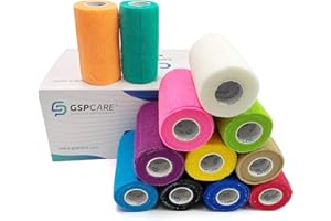 GSPCARE Selbsthaftende Bandage 10cm x 4,5m, 12 Rollen Elastisch Kohäsiver Verband Tierverband Selbstklebend, Haftbandage für Schwellungen der Knöchelverstauchungen am Handgelenk