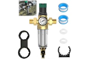 ZHEHNSA 6Stuck Rückspülfilter mit Druckminderer wasser 1 zoll und Manometer, hauswasserfilter hausanschluss 3/4 Inch DN 20，Vorfilter, Sedimentfilter，Wiederverwendbarer Druckregler aus Messing
