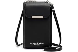 Aeeque Pochette Telephone Portable 6,5'', Portefeuille Femme Porte Monnaie Porte Carte, Mini Poche GSM, Sac Bandoulière Femme pour Téléphone Portable, Mini Pochette GSM PU Cuir, Sac de Voyage (Noir)