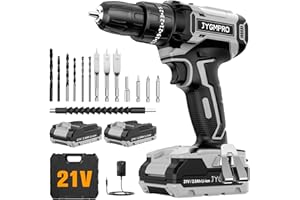 JYGMPRO Akkuschrauber 21V, Akku Bohrschrauber mit 2 Akkus 2.0Ah, 42Nm Akku Bohrmaschine, 2 Gang, 25+3 Drehmomentstufen, 10mm Bohrfutter, LED Licht, 14tlg Zubehöre Set für Garten DIY Projekt, Grau