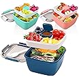 3 Pack Double Layer Bento Box with Sauce Box,1.5L Salad Lunch Container, Large Lunch Box Bowls with Divided Compartments for Adults Children, School, Office, Fruit, Picnic Travel (3 Color)