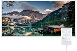 Hocosyme Calefactor Bajo Consumo 1000W, Calentador Eléctrico de Bajo Consumo con Termostato Táctil - se puede Montar en la Pared o en el Techo - 10 Años de Garantía - 0 Dióxido de Carbono - Lago