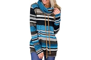 Yuson Girl Camiseta Manga Larga Mujer Casual Sudadera Mujer Rayas Túnica Suelto Jersey Suéter Pullover Tops Cordón Sudadera para Primavera Otoño Invierno