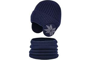 WANYI Casquettes Homme d'hiver Écharpe Ensemble Tricoté Femme Chapeau avec Oreille Protect et Neck Warmer Unisexe Chauds Élastique Ski Chapeau 56-60CM