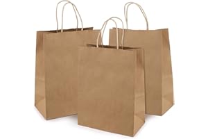 RHINOCEROSDANCE 50 Pièces Sac Kraft Sachet Kraft 15 x 8 x 21 cm Sac Papier Kraft Sac Papier Kraft Poignée épaissir pour Emballer Des Cadeaux de Noël Fête de Mariage Boulangerie, Jaune