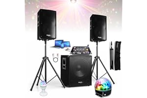 IBIZA Sound Light Pack Sono Ibiza Sound 2000W - Caisson 800W - 2 Enceintes 600W - Table de Mixage DJ21USB - 2 Jeux de Lumière Magic Light - Astro Bat