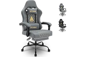 ‎SYMINO symino Gaming Stuhl – Racing Stuhl Design Gamer Stuhl, Ergonomischer Gaming Stuhl mit Fußstütze, Bürostuhl PU-Leder, Grau