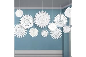 CHRORINE 16 Stck Winter Weihnachts Schneeflocken Dekoration, Papier Schneeflocken zum Aufhängen, Winter Wunderland Geburtstagsparty Dekoration, Winter Hochzeitsdekor (Gemischt 19,8–50,8 cm)