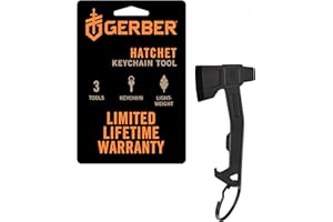 Gerber Hatchet Key Chain Tool with Open Pencil, Flat Blade Screwdriver and Bottle Opener, Length: 6.5 cm, Weight: 20 g, Stainless Steel, Black, 1074042