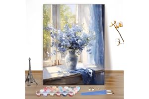 MEIYUDA Pintar por Numeros Adultos Flores en un jarrón, DIY Painting by Numbers Kits Cuadros por Numeros, Pintura de Bricolaje Sobre Lienzo con Pinceles Decoración para el Hogar 40x50cm(sin marco)