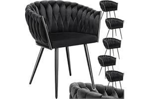 TecTake® Set di 6 Sedie da Pranzo con Braccioli, Sedie Soggiorno in Velluto Extra Fine, Design Elegante a Nodo, Poltrone Velluto con Morbida Imbottitura, Sedie per Sala da Pranzo Versatili - Nero