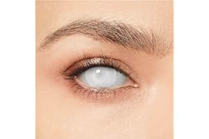MYSA LENS® Lentilles De Contact De Couleur Fantaisie Crazy pour halloween Yeux Blanc Blind Aveugle Demon White Solution 10ML Etui Offert 12 Mois sans correction