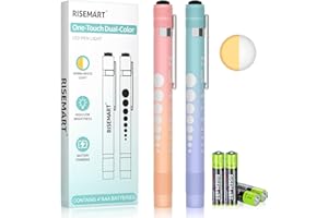 RISEMART Pupil Light Diagnostic Light, Pack of 2 Pupil Light Medical Emergency Service Accessories with Warm/White Light, Pupil Meter and Ruler (Gradient Blue/Purple + Pink-Orange)