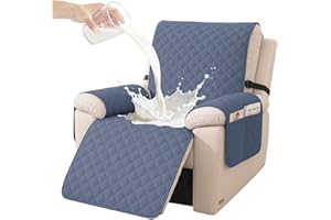 ‎YSTELLAA YSTELLAA Sesselschoner Wasserdichter 1 Sitzer, Sesselschoner Für Relaxsessel Mit Taschen, Sessel Bezug Anti-Rutsch Kratzfest, Sesselschoner Mit Armlehne, Für Kindern Und Haustieren, Graublau