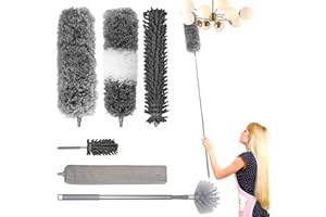  7Pcs Plumeau Telescopique, Nettoyeur de Poussière Rétractable Gap, Pliable Plumeau Microfibre avec Poignée en Acier Inoxydable 280CM pour Toile D'araignée, Ventilateur de Plafond, Stores