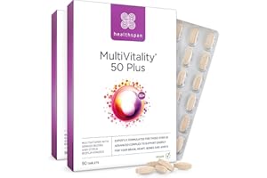 ‎HEALTHSPAN Healthspan Multivitamin 50 Plus | Multivitaminpräparat für Menschen über 50 Jahre | Immungesundheit | 13 Vitamine & 12 Mineralien | Ginkgo Biloba & Citrus Bioflavonoide | Vegan (90 Tabletten)