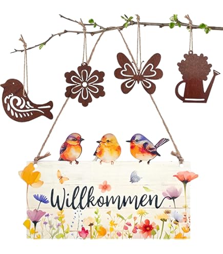 HUIKJI 2 Stks Houten Deur Sign, Home Deurhanger met Bloem, Ronde Hout Welkom Teken met Letters Opknoping Ornament voor Home Store Restaurant 11.8 inch