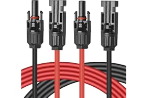 Elecoutek Solar Cable 4mm² 9.84FT Solar Panel Extension Cable with Solar Connectors IP67 Waterproof, 10AWG Solar Wire for Solar Panels, Photovoltaic, Solar Power Systems (3 M Red + 3 M Black)