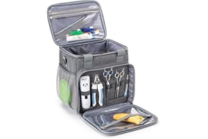 BABEYER Dog Grooming Bag, Dog Grooming Supplies Organizer Tote Bag for Pet Grooming Tool Kit Accessories, Grey