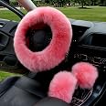 Coprivolante In Peluche Con Fiocco - Antiscivolo, Morbido, Universale Per Auto 38 Cm, Rosa Con Fiocco Rosso