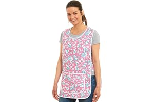 TESMARK Ladies Floral Design With Piping Tabard Apron Overalls Front Pocket Stylish Tabards For Women Casual Aprons For Women Use in Home Kitchen Restaurants Coffee Shops UK Made