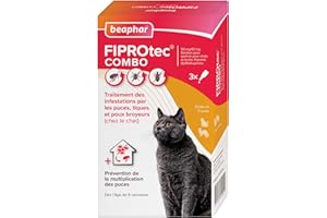Beaphar – FIPROTEC Combo Solution Spot-on pour Chats et furets (>1kg) au Fipronil et (S)-Méthoprène dosés à 50 mg/60 MG – Agit Contre puces, tiques et poux broyeurs – 3 pipettes de 0,5 ML