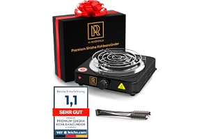 M. ROSENFELD Shisha Kohleanzünder für Shisha Kohle - Elektrischer Kohleanzünder BLACK HEAT 1000W + Shisha Zubehör Set Edelstahl Kohle Gitter & Shisha Zange Kohlegrill Shisha 150cm Kabel (Schwarz)