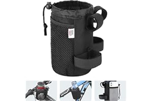 KEMIMOTO 1 Pack Bike Cup Holder, 6.8 Inch Bike Water Bottle Holder, Bicycle Handlebar Drink Cup Holder with Mesh Pockets for Cruiser, Walker, Mountain, Folding, Kids, Road Bikes, Wheelchair up to 32oz