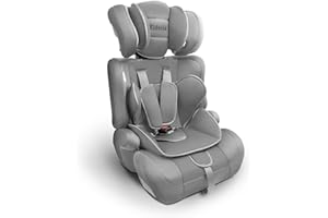 Kidoola Adjustable Car Seat for Toddlers & Children - Safety Certified Booster Seat, Padded & Comfortable with 3 Adjustable Age Functions & Straps, Up to 12 Years - ECE R44/04 (Grey & Black) (Grey)