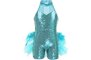 CHICTRY Vestito Pattinaggio Artistico Paillettes Bambina Costume di Danza Moderna Jazz Vestito da Balletto Senza Maniche Schiena Aperta Abito da Ballo Ballerina Dancewear