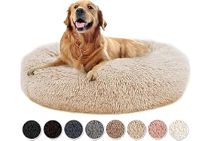 Yurun Hundebett rund, Katzenbett Donut hundekissen Hundesofa, Weiches Plüsch Bezug abnehmbar und maschinenwaschbar Hundekorb Donut für Grosse Mittel Hunde und Katzen - Beige 90x90x20cm