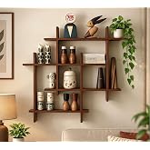 S S Wood Nation Interlocking Wooden Wall Shelves Set of 1 Floating Wall Mounted Shelves for Home Decor | Storage Display Rack