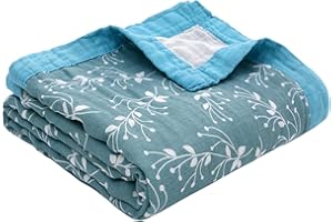 AMO NENES Muślinowy koc dla niemowląt, kocyk niemowlęcy z bawełny, muślinu, 100% bawełny ekologicznej, oddychająca kołdra letnia, 110 x 150 cm, chusta do plucia, prezent z okazji narodzin, podwójna warstwa, zielony