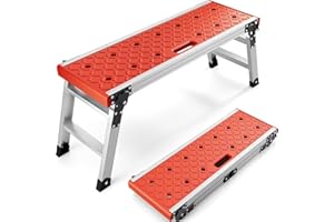 ‎KINGRACK KINGRACK Klappbare Arbeitsplattform, Aluminium Stufenleiter Plattformleiter mit rutschfesten Gummifüßen, leichte Stufenleiter mit Sicherheitsschlössern für Haus und Garage - maximale Belastung 150 kg