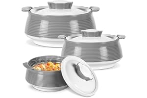 Milton Casserole for Hot Food, Double Walled Insulated Inner Stainless Steel Hot Pot with Lid, Serving box for Food and Roti, Serving Bowl, Set of 3 (Size 62, 45, 28 oz) Venice, Grey