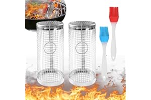 ZZRSYJ 2 Pièces Panier De Gril Roulant, Paniers À Griller Cylindriques, Panier À Griller pour Barbecue, Accessoires De Barbecue Panier Grillagé Grille pour Grillades, Légumes, Crevettes, Steak