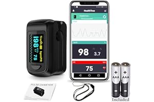 TP TRADEPROVIDER TradeProvider® Pulse Oximeter with Bluetooth APP Control x2 AAA Battery, Lanyard, PI Detector SPO2 Finger Blood Oxygen Saturation Monitor CE Approved Fingertip NHS Heart Rate Sensor(Black)